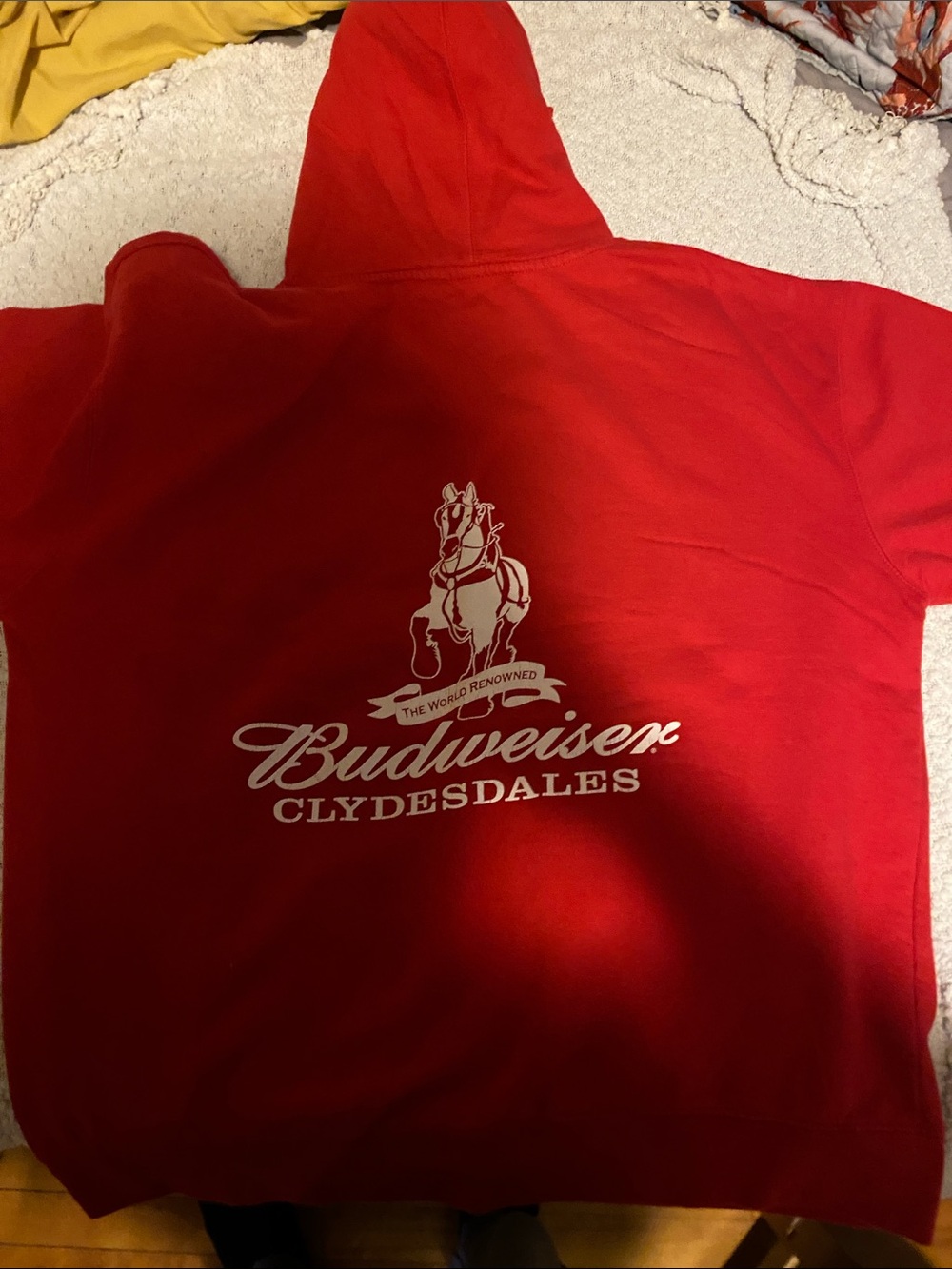 Budweiser Red Hoodie with White Clydesdales Graphic